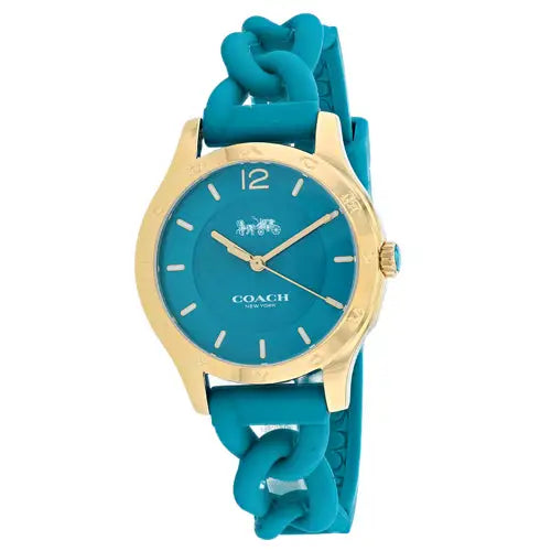 Coach Women’s Maddy Stainless Steel Teal Silicone Watch