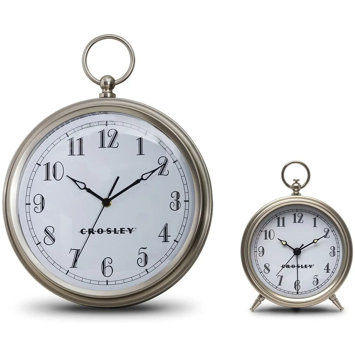 Crosley 12 Deco Finial Metallic Wall Clock & Alarm Clock Set