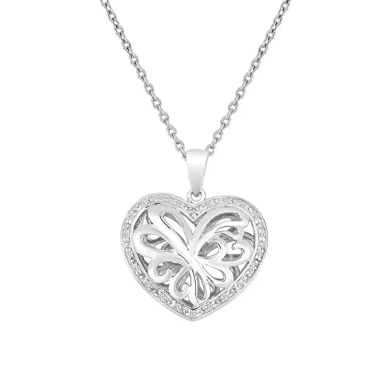 Diamond Puffed Heart Locket Pendant Necklace - Misc