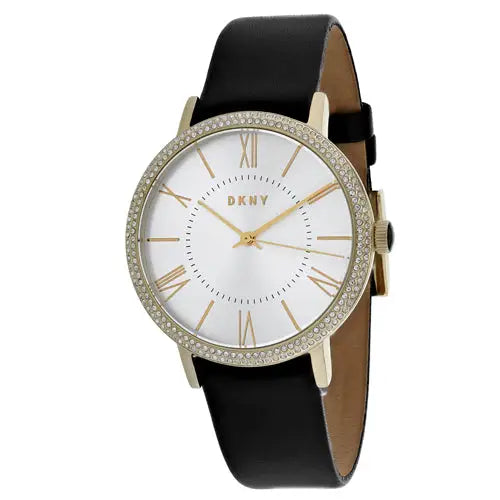 DKNY Women’s Willoughby Stainless Steel Black Leather Watch