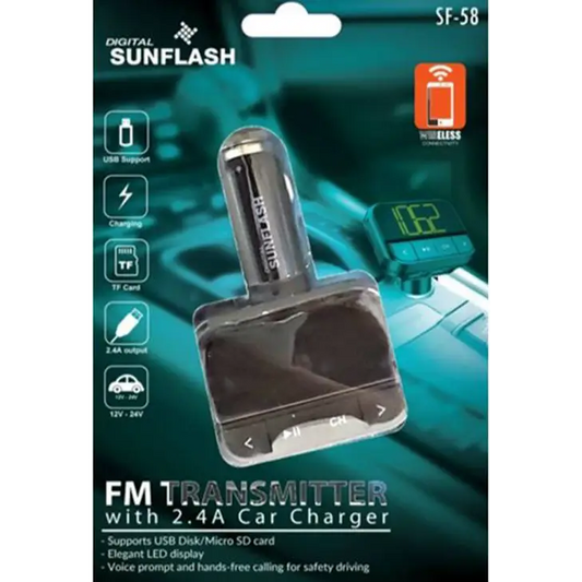 FM Transmitter w 2.4A Car Charger/Elegant Led Display/USB -