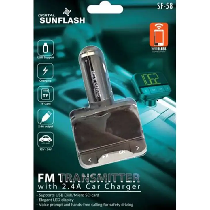 FM Transmitter w 2.4A Car Charger/Elegant Led Display/USB -