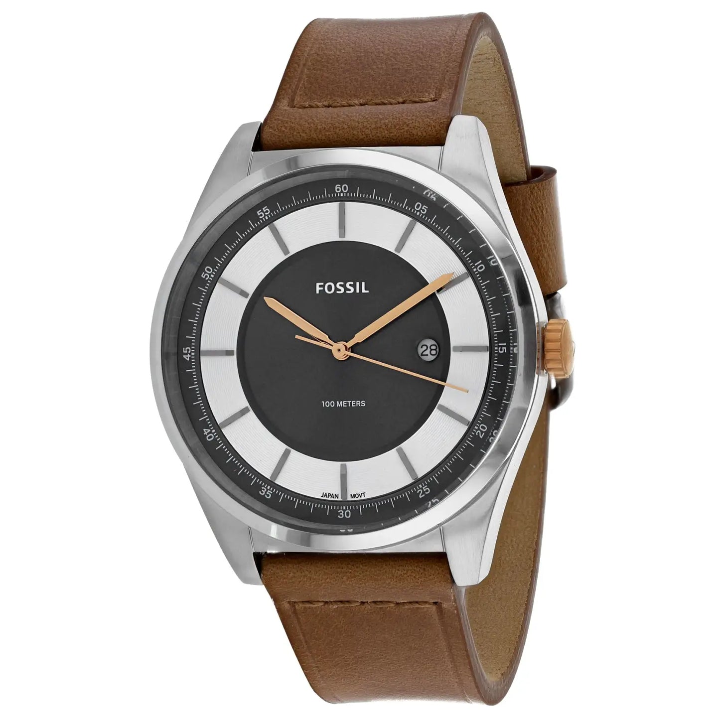 Fossil Men’s Mathis 100m Stainless Steel Leather Watch