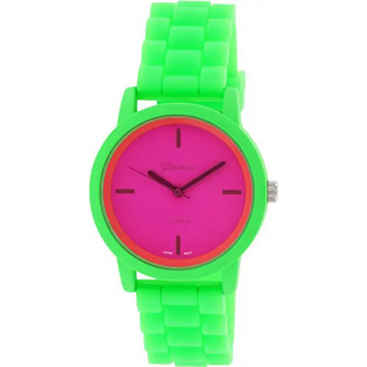 Geneva Platinum Women’s Magenta Dial Lime Green Plastic /