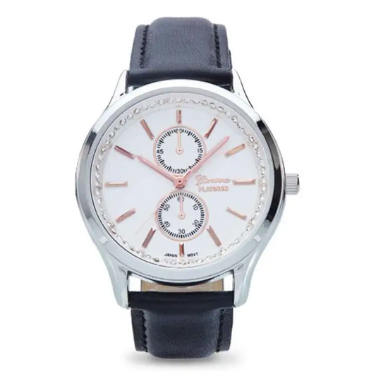 Geneva Platinum Women’s Quartz Stainless Steel/Black Faux