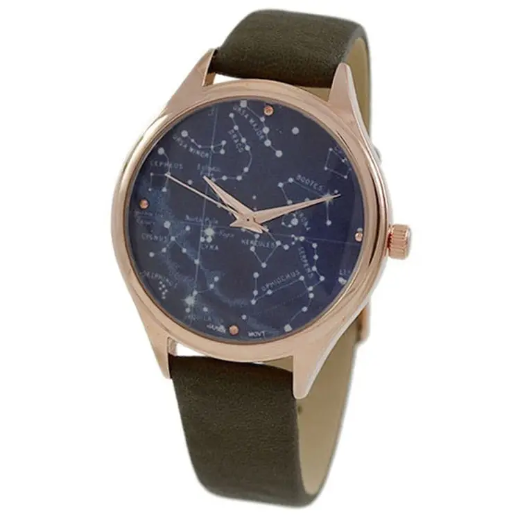Geneva Unisex Galaxy Casual Watch w/ Olive Leather Strap