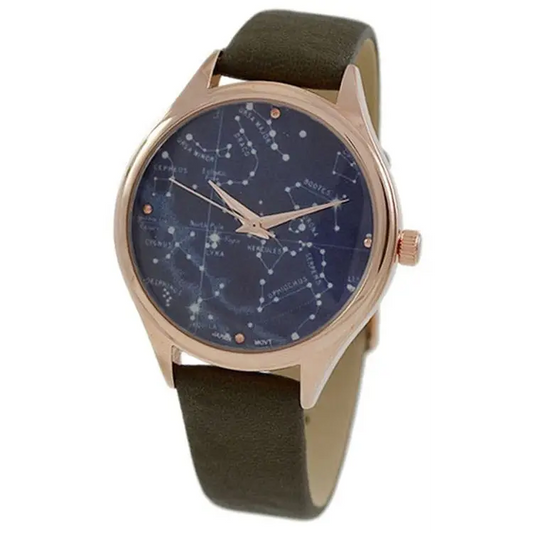 Geneva Unisex Galaxy Casual Watch w/ Olive Leather Strap