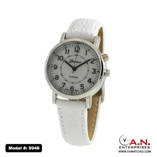 Geneva White Watch with Numbers 9948 - Watches geneva