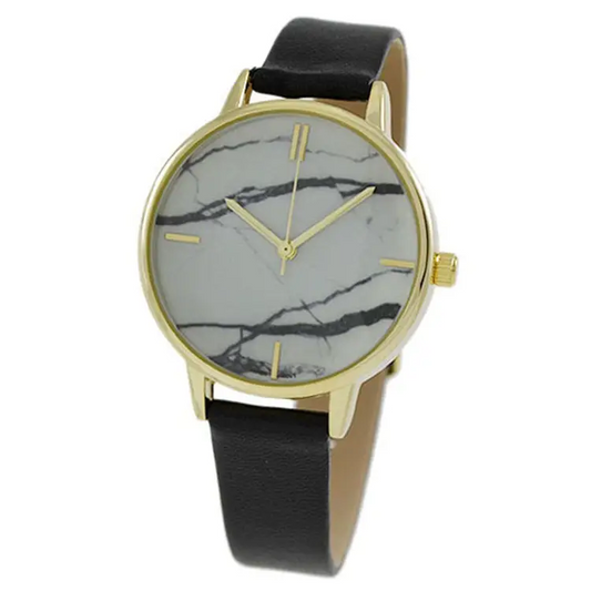 Geneva Women’s Black/White Marbleized Dial Casual Watch w/
