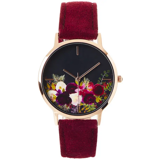 Geneva Women’s Quartz Stainless Steel/Maroon Faux Leather