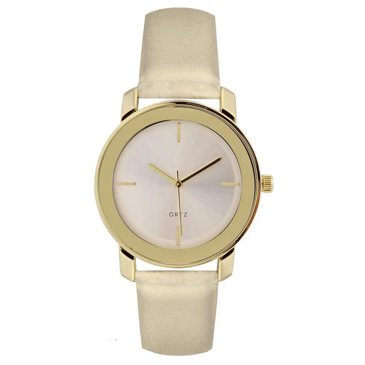 Geneva Women’s Stainless Steel Gold Tone Faux Leather Watch