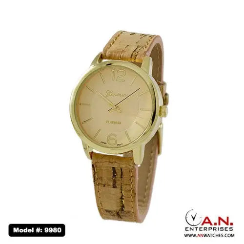 Geneva Wood Look Leather Watch with Gold Dial 9980 - Watches