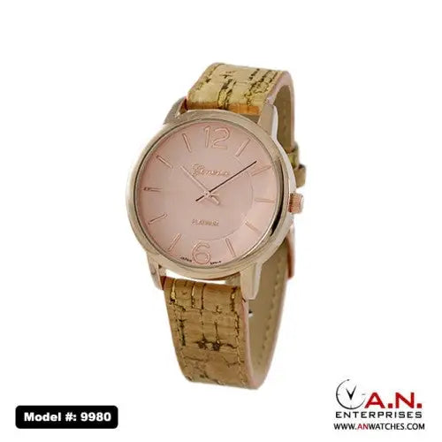 Geneva Wood Look Leather Watch with Rose Gold Dial 9980 -