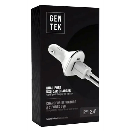Gentek 2.4 AMP Dual-Port USB Car Charger (White) 21012 -