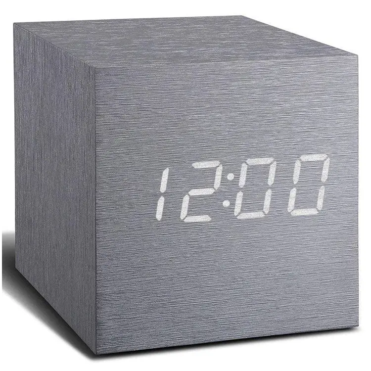 Gingko Aluminum Cube Digital Click Clock/White LED Alarm