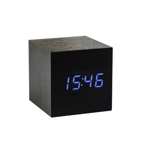 Gingko Black Cube Click Clock With Blue LED Display - Misc
