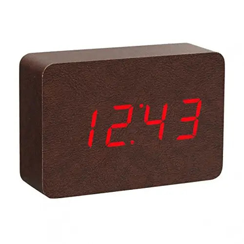Gingko Brick Click Clock Brown Leatherette Red LED 15R16 -