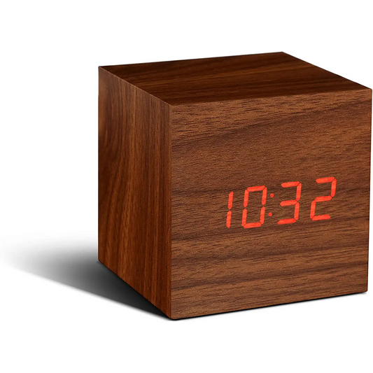 Gingko Cube Click Clock 2.5 x 2.5 Red LED Alarm Clock