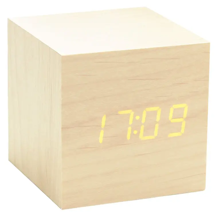 Gingko Cube Click Clock Maple/Orange LED Alarm Clock - Misc