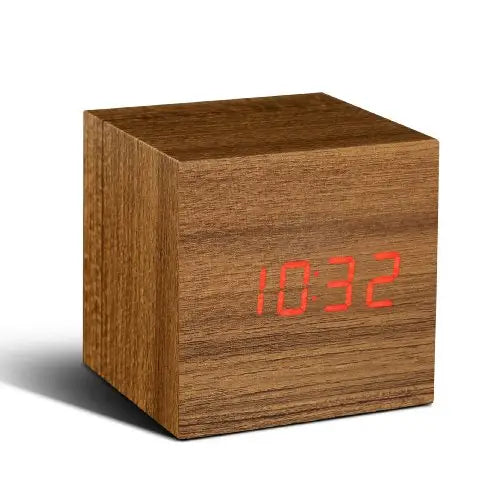 Gingko Cube Click Clock Teak/Red LED 08R4 - Misc