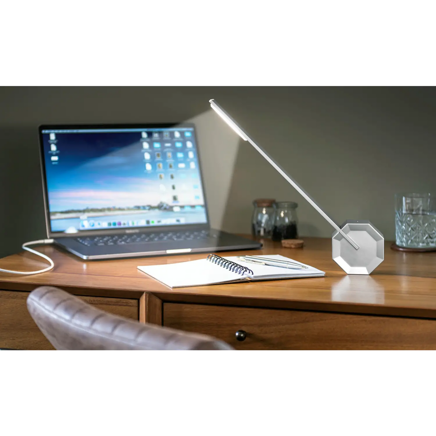 Gingko Octagon One Rechargeable Desk Lamp (Aluminum Silver