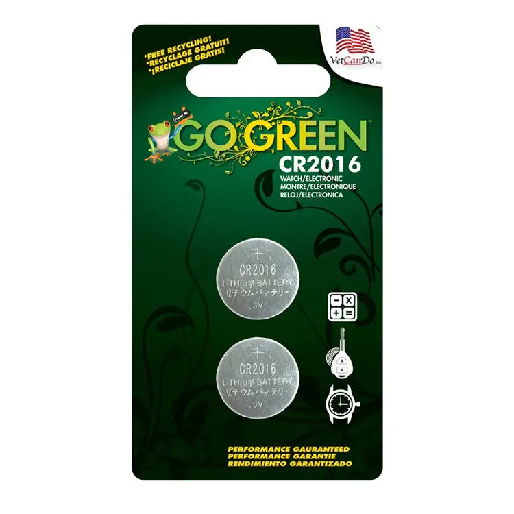 GoGreen 3V Lithium Button Cell Batteries - 2 Pack CR2016 -