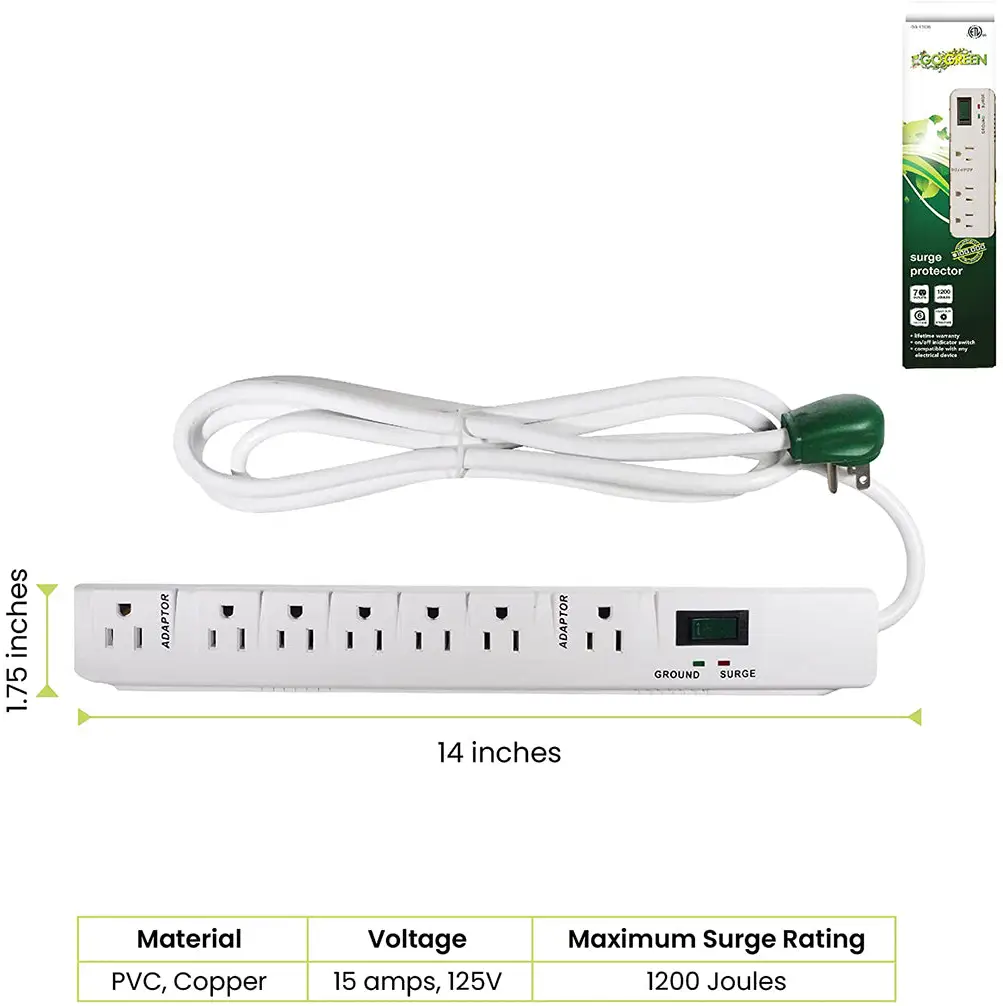 GoGreen Power 7 Outlet Surge Protector with 6’ Cord GG-17636