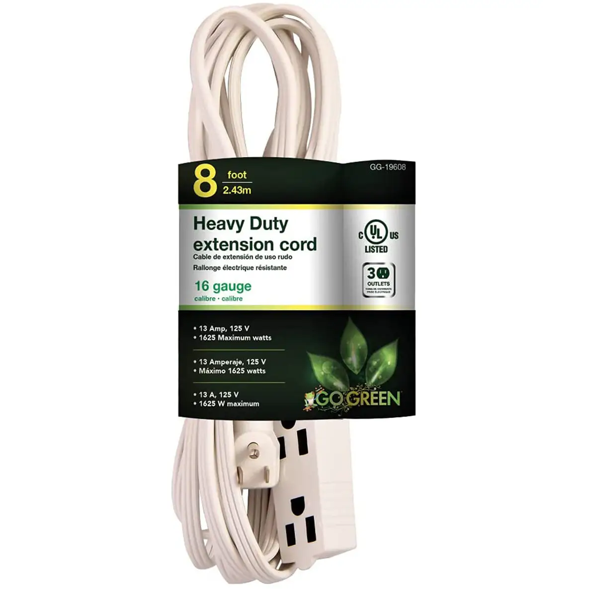 GoGreen Power 8ft. Heavy Duty Extension Cord (16/3 13Amp