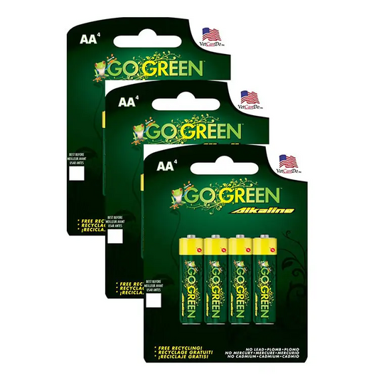 GoGreen Power Alkaline AA Batteries 4 pack (Bundle of 3)