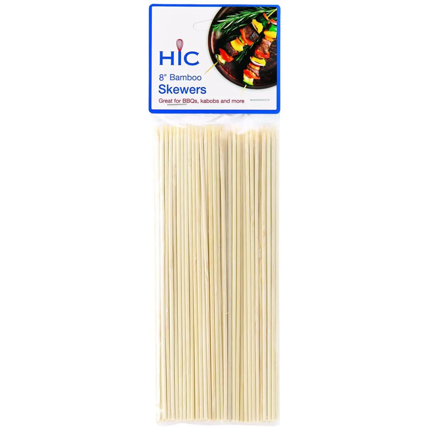 HIC Kitchen All Natural Bamboo Skewer for BBQ Grilling (8in