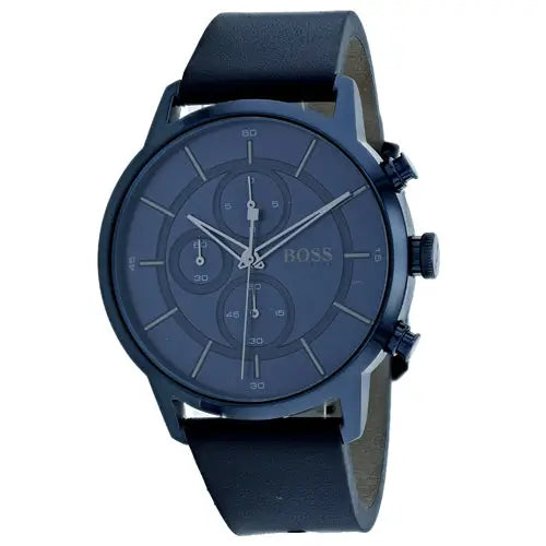 Hugo Boss Men’s Architectural Stainless Steel Blue Leather