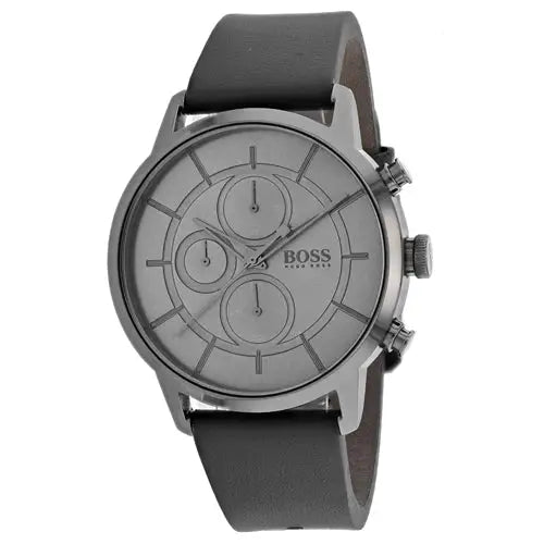 Hugo Boss Men’s Architectural Stainless Steel Gray Leather