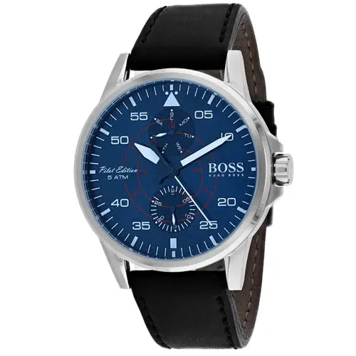 Hugo Boss Men’s Aviator Quartz Stainless Steel/Black Leather