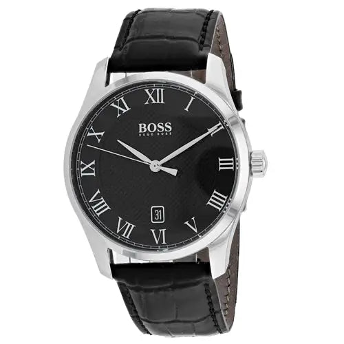 Hugo Boss Men’s Master Stainless Steel Black Leather Watch