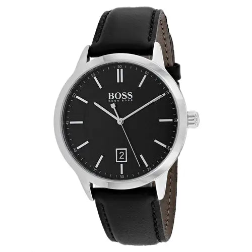 Hugo Boss Men’s Officer Stainless Steel Black Leather Watch