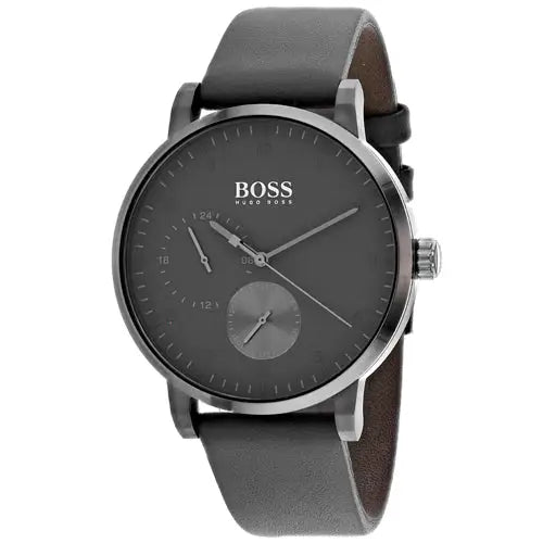 Hugo Boss Men’s Oxygen Quartz Stainless Steel/Grey Leather