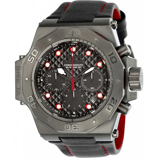 Invicta Men’s Akula Stainless Steel Black/Red Leather 300m