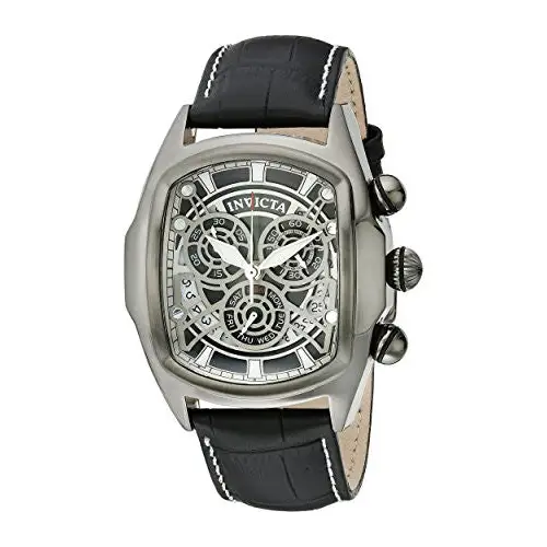Invicta Men’s Lupah Gunmetal Stainless Steel Black Leather