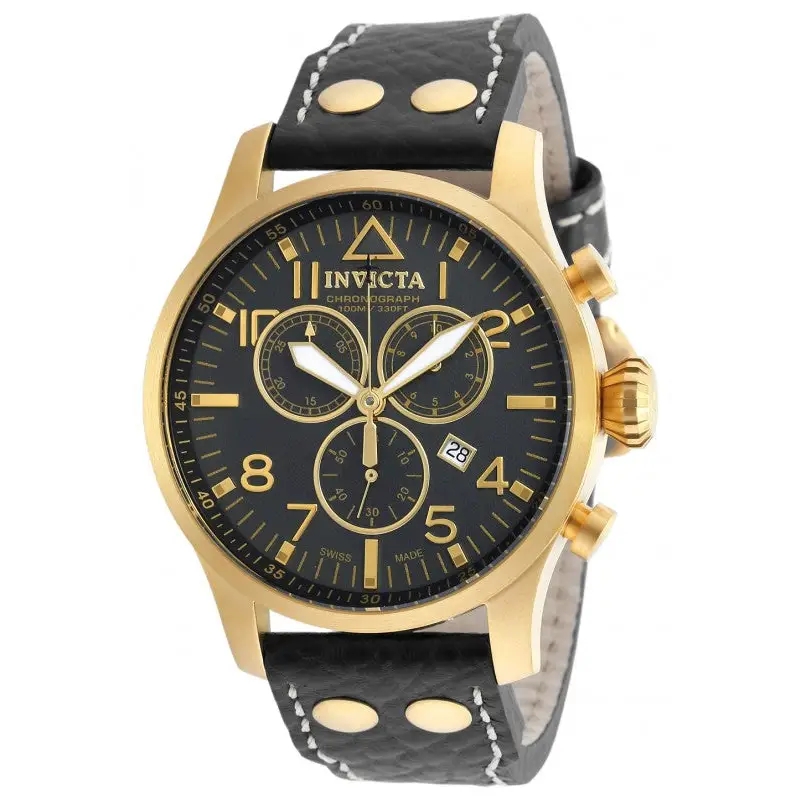 Invicta Men’s Reserve Chronograph Gold Plated Black Leather