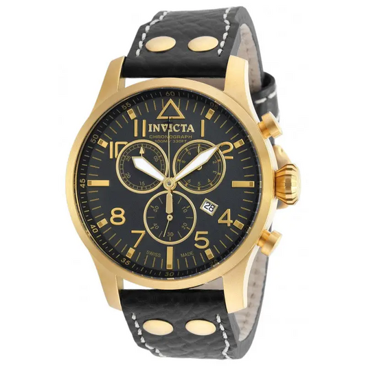 Invicta Men’s Reserve Chronograph Gold Plated Black Leather