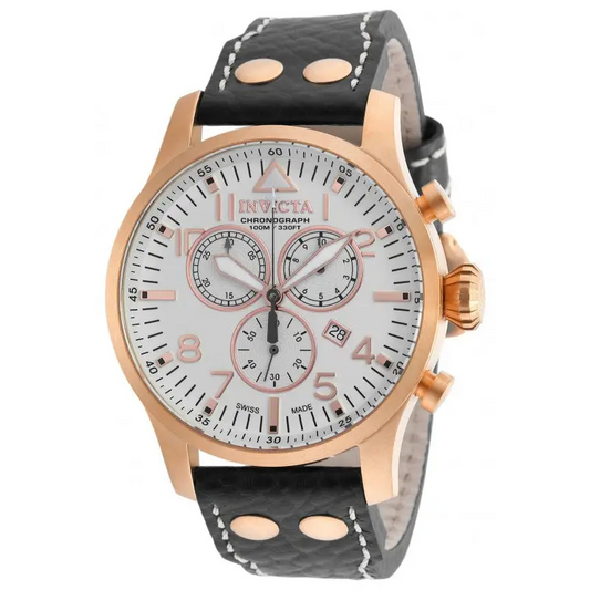 Invicta Men’s Reserve Chronograph Gold Plated Black Leather