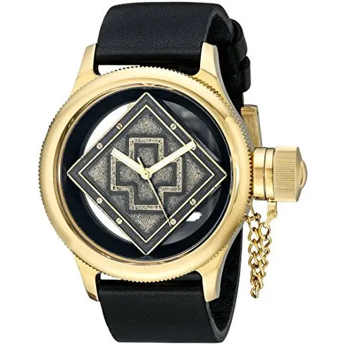 Invicta Men’s Russian Diver Gold Tone Case Black Leather