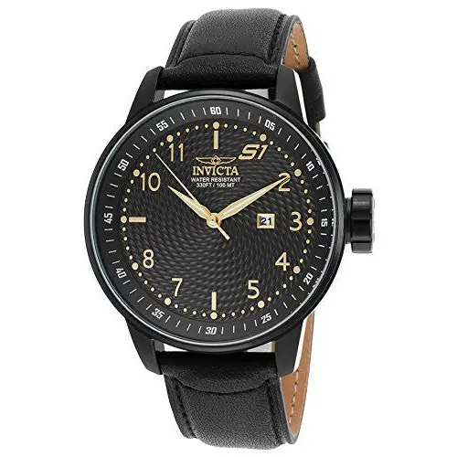 Invicta Men’s S1 Rally Quartz 100m Black Dial Black Leather