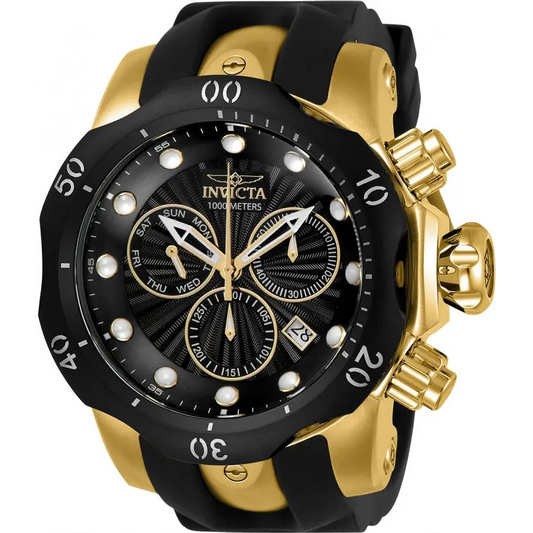 Invicta Venom Chrono 1000m Gold Tone S. Steel Black Silicone