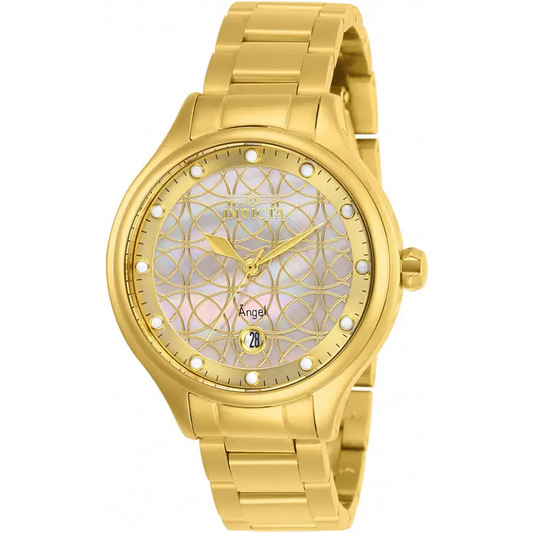 Invicta Women’s Angel Quartz 100m MOP Gold Tone Stainless