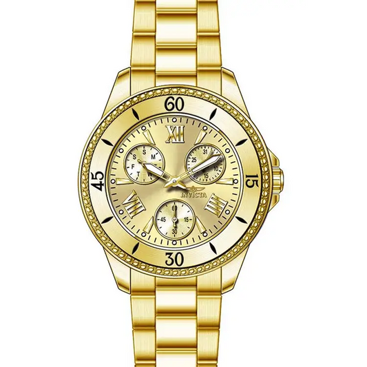Invicta Women’s Angel Quartz 3 Hand Gold Dial Watch 21683 -