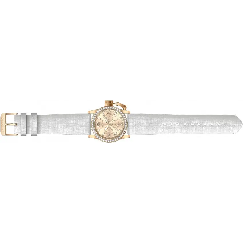 ladies watch with white leather band with buckle closure