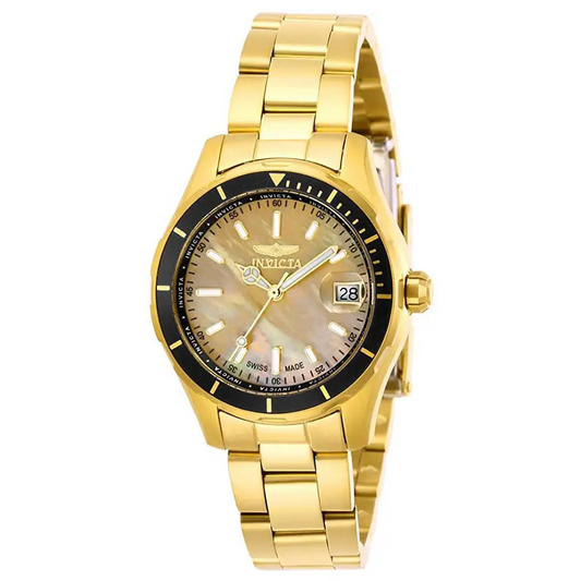 Invicta Women’s Swiss Quartz 100m MOP Gold Tone Stainless