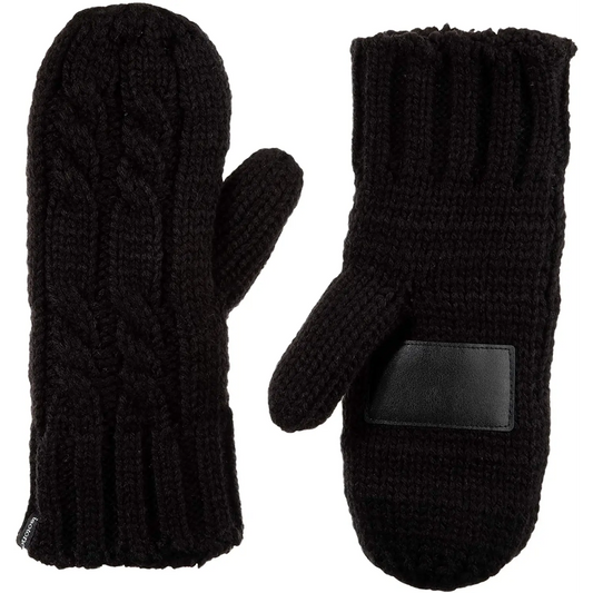 Isotoner Women’s Chunky Cable Knit Mittens (Black) 30010 -