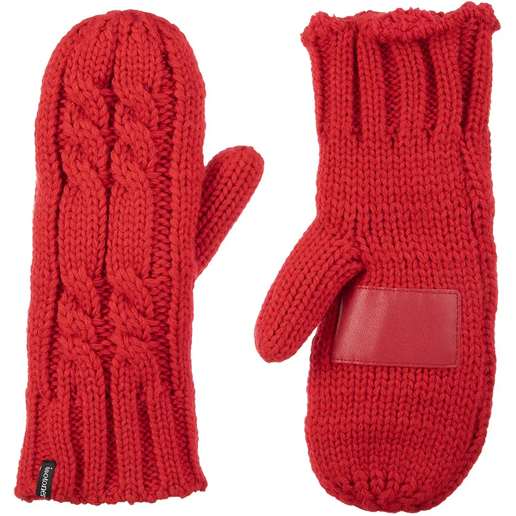 Isotoner Women’s Chunky Cable Knit Mittens (Red) 30010 -